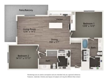 2 beds, 2 baths, 1,347 sqft, $2,815