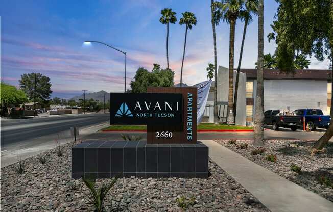Monument sign at Avani North Tucson Apartments