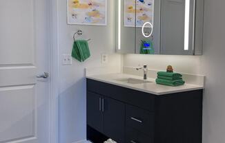 a bathroom with a sink and a mirror at The Millennium, Arlington, VA