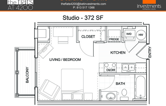 1 bed, 1 bath, 372 sqft, $1,210