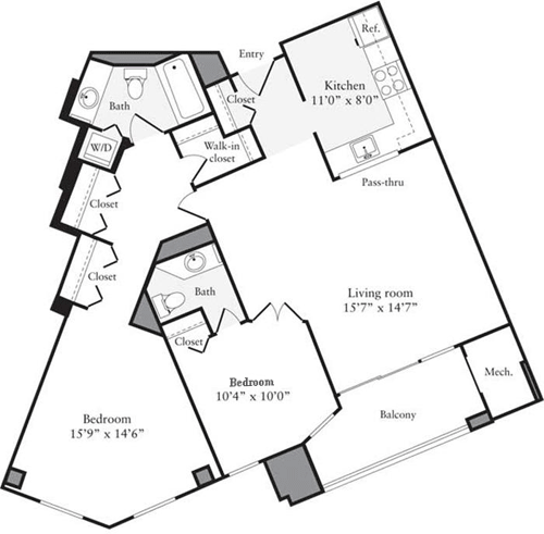 2 beds, 1 bath, 1,056 sqft, $3,453, Unit 1310