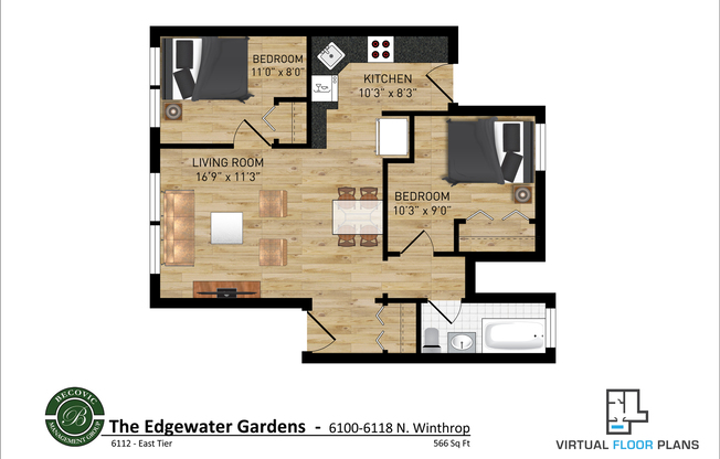 2 beds, 1 bath, 569 sqft, $2,250, Unit 6112-3E