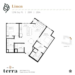 2 beds, 2 baths, 1,316 sqft, $2,070