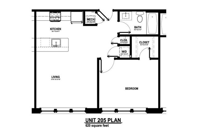 1 bed, 1 bath, 507 sqft, $950, Unit 205