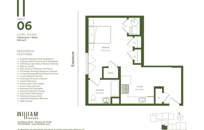 Studio, 1 bath, 545 sqft, $2,050, Unit 406
