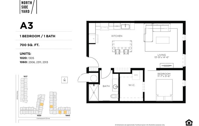 1 bed, 1 bath, 700 sqft, $1,350, Unit 2313