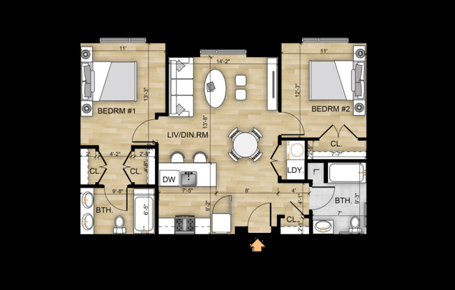 2 beds, 2 baths, 879 sqft, $2,770, Unit 315