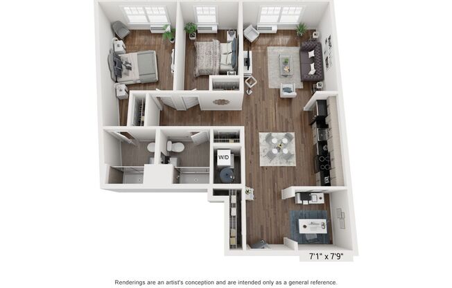 2 beds, 2 baths, 1,179 sqft, $2,850, Unit 401