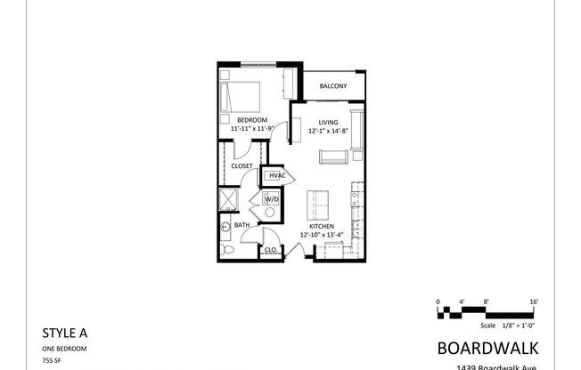 1 bed, 1 bath, 755 sqft, $1,345, Unit 201