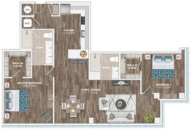 2 beds, 2 baths, 1,284 sqft, $3,455