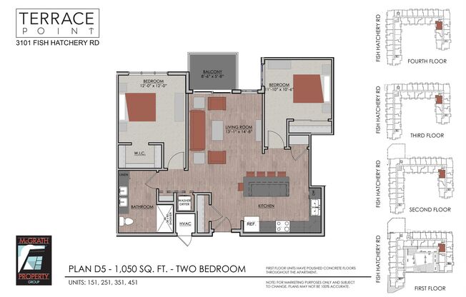 2 beds, 1 bath, 1,050 sqft, $2,020, Unit 451