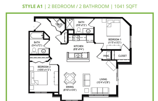 2 beds, 2 baths, 1,041 sqft, $1,620, Unit 202