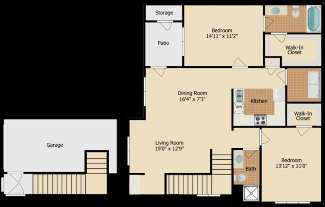 2 beds, 2 baths, 1,199 sqft, $3,021