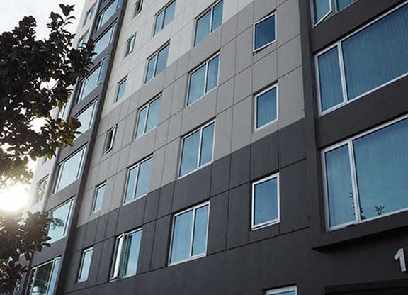 exterior view of building  l Ryan Tower Apartments in San Mateo CA