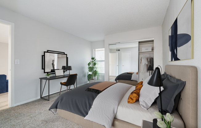 Furnished bedroom at Rainbow Ridge Apartments in Kansas City, Kansas
