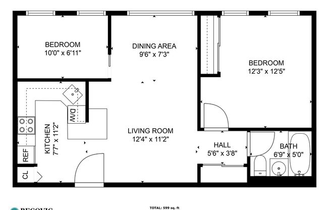 2 beds, 1 bath, 599 sqft, $2,350, Unit 401