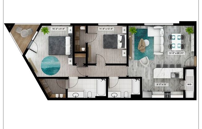2 beds, 2 baths, 1,115 sqft, $1,800, Unit 3A-1101