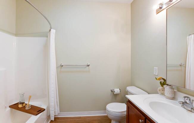 Spacious and Well-Lit Bathroom with Shower and Tub | Canton Woods apartments in MA