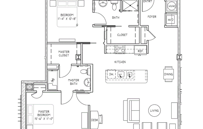 2 beds, 2 baths, 996 sqft, $1,979
