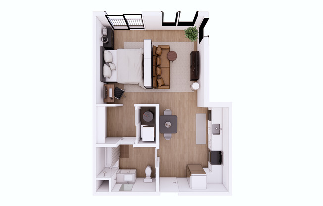 Studio, 1 bath, 530 sqft, $1,100, Unit 307