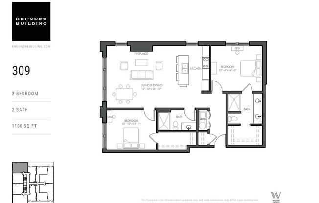 2 beds, 2 baths, 1,230 sqft, $2,595, Unit 309