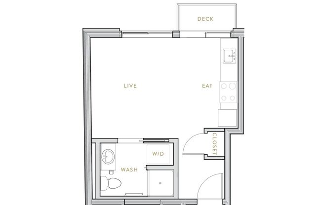 Studio, 1 bath, 360 sqft, $1,433, Unit 210