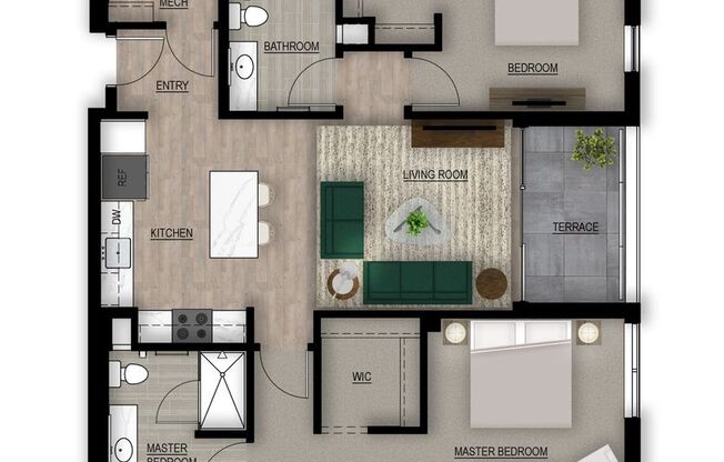 2 beds, 2 baths, 1,132 sqft, $2,400, Unit 420