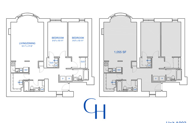 2 beds, 2 baths, 1,055 sqft, $2,291, Unit A-003