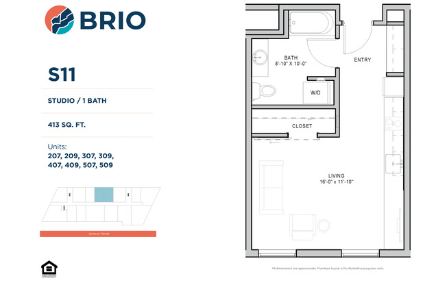 Studio, 1 bath, 413 sqft, $1,150, Unit 407