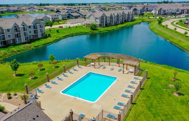 Aerial View Of Pool at Fieldstream Apartment Homes, Ankeny, Iowa