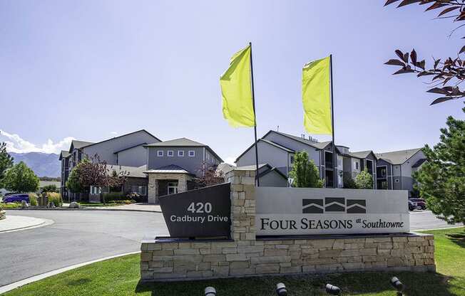 Elegant Entry Signage & Flags at Four Seasons at Southtowne Apartments, South Jordan, 84095
