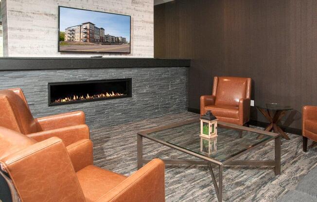 Lobby Area With Standard Fireplace at Overlook on the Creek, Minnetonka, MN, 55305