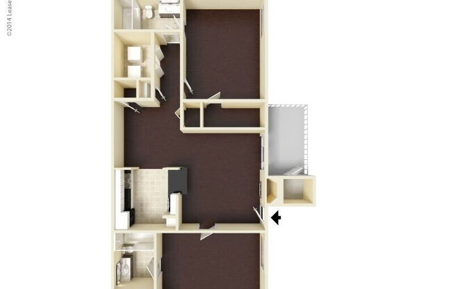 2 beds, 2 baths, 966 sqft, $1,390