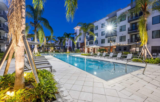 Gorgeous pool in the evening at 19 South Apartments in Kissimmee, Florida