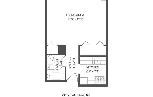 Studio, 1 bath, 400 sqft, $3,300, Unit 10J