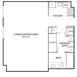 Studio, 1 bath, 530 sqft, $1,584