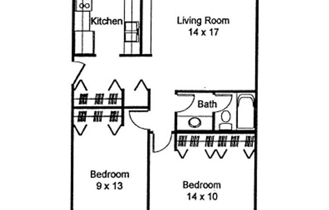 2 beds, 1 bath, 996 sqft, $1,495, Unit 335-E