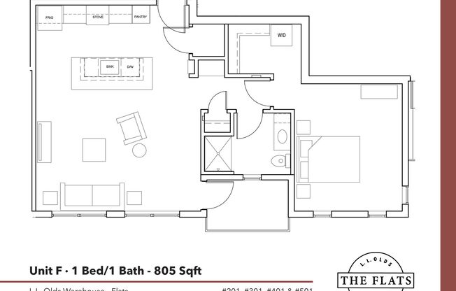 1 bed, 1 bath, 805 sqft, $2,110, Unit 201