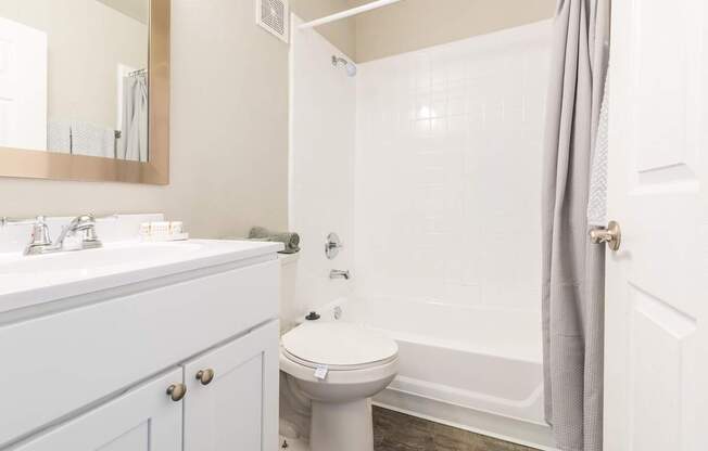 A white toilet sits in a bathroom next to a sink and a bathtub.