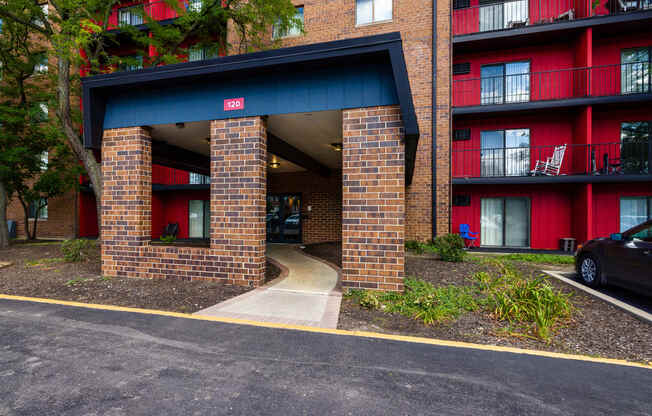 front brick entryway to The Bennington Apartments in Bensenville