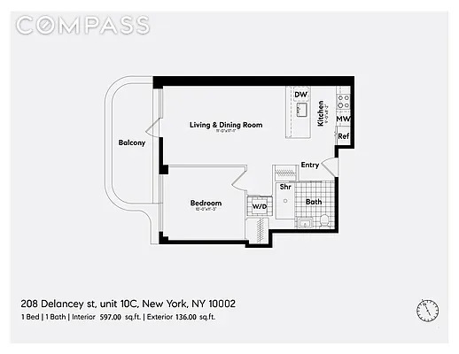 1 bed, 1 bath, 597 sqft, $5,000, Unit 10C