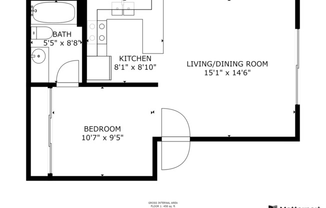 Studio, 1 bath, 472 sqft, $1,650, Unit E05