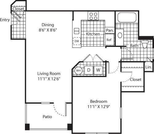 1 bed, 1 bath, 743 sqft, $1,964