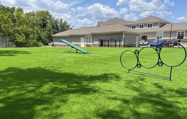 Large gated dog park with agility equipment