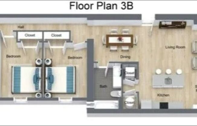 3 beds, 1 bath, 1,112 sqft, $1,395, Unit 3B