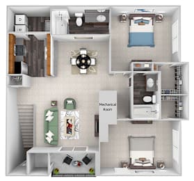 2 beds, 2 baths, 1,174 sqft, $1,599