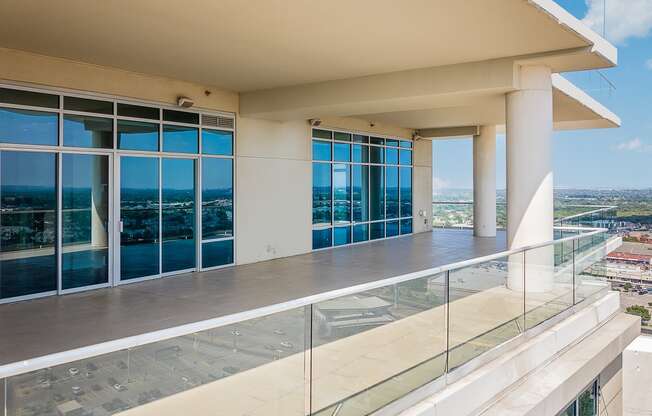 a view of the city from a balcony