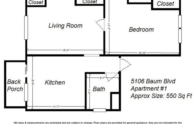 1 bed, 1 bath, 550 sqft, $1,099, Unit 5106 Baum Blvd. #1