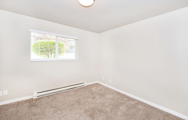 an empty room with carpet and a window