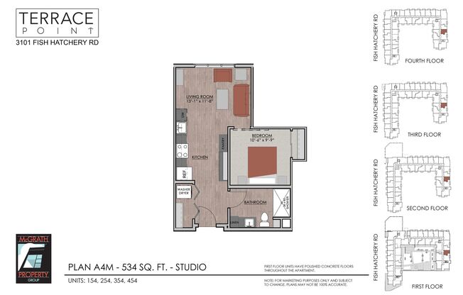 1 bed, 1 bath, 534 sqft, $1,395, Unit 354